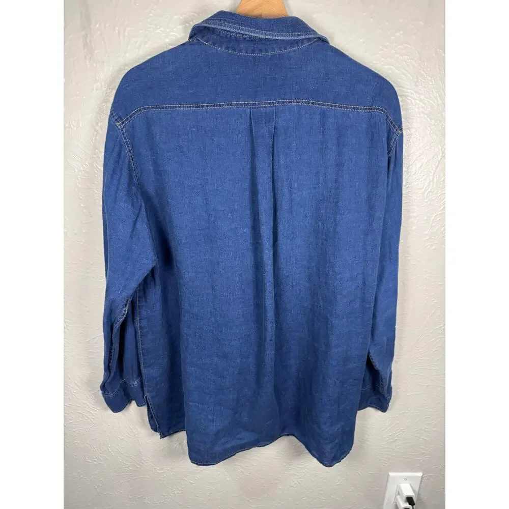 Lafayette 148 Blue Linen Denim look Button Down LS Sz Small - Picture 2 of 9
